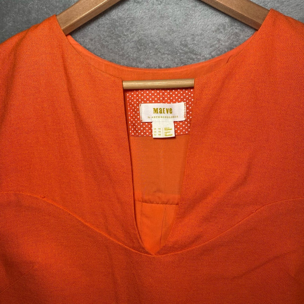 Anthropologie Maeve Orange Sleeveless Mini Dress with White Embroidered Starfish - Picture 8 of 15